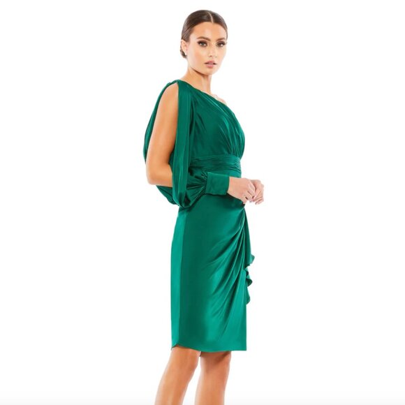 Ieena for Mac Duggal SATIN ONE SLEEVE COCKTAIL DRESS NWT - Picture 2 of 12